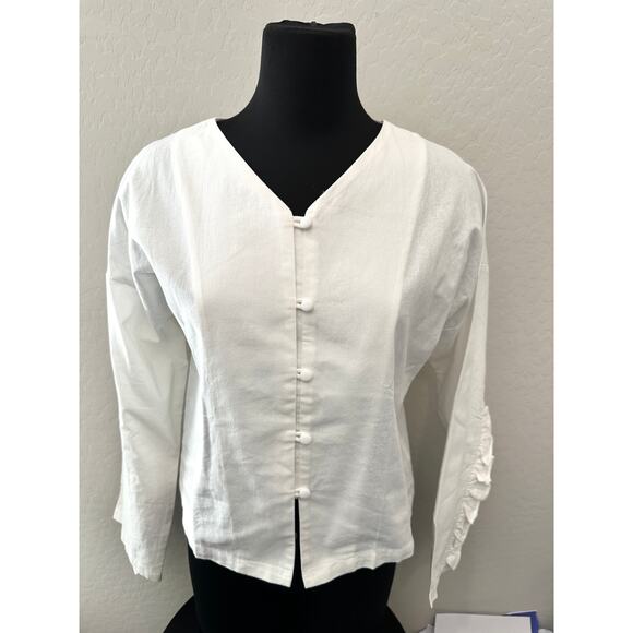 COMMENSE | White Cotton Button Front Ruffle Sleeve Blouse NWT | Size Small - Picture 2 of 8